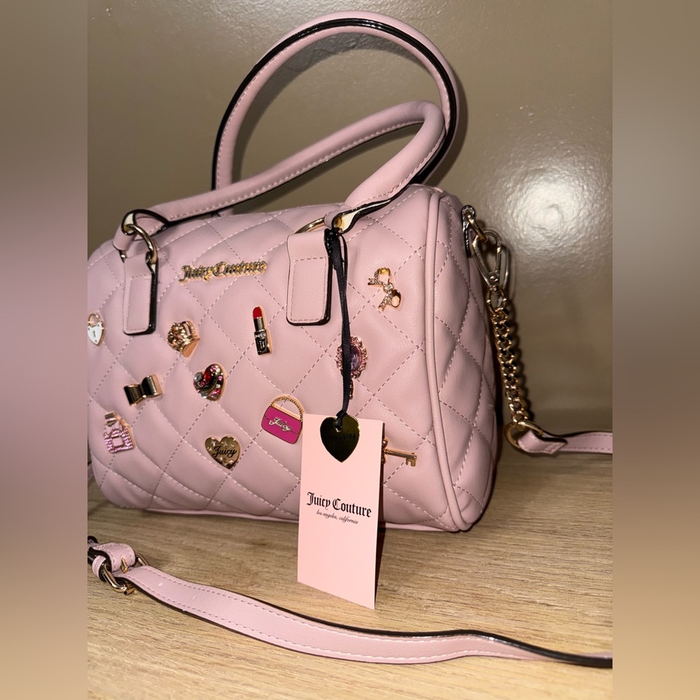 NWT Juicy Couture "Juicy Girl Only Satchel" Dusty Blush Pink Color Quilted Bag - Picture 6 of 13